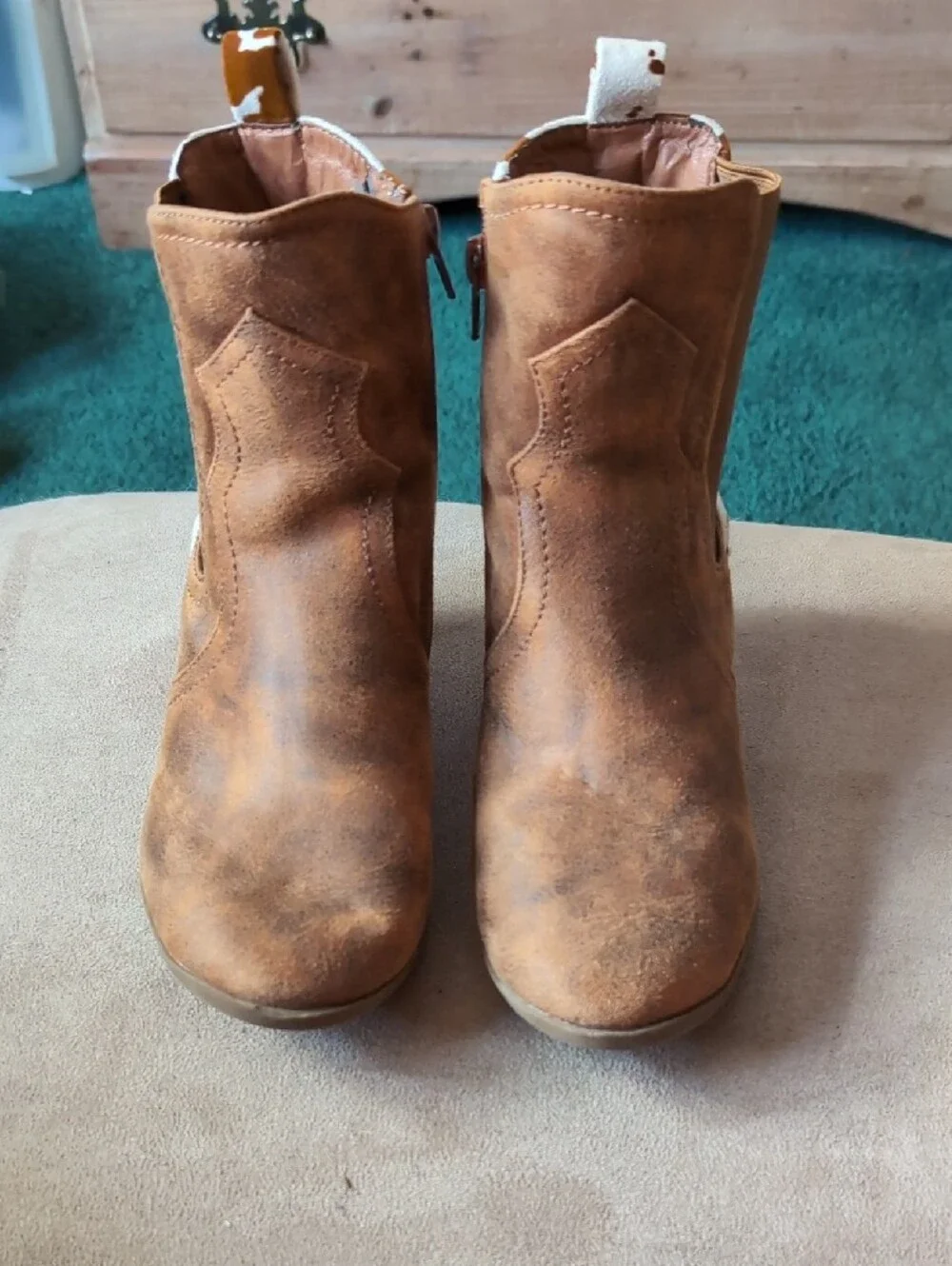 Girl's Brown Cowhide-Accent Ankle Boots